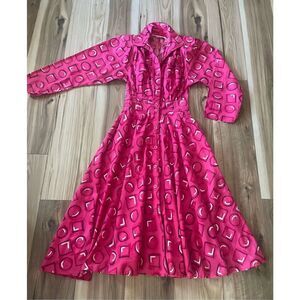 Vintage 80s d. Frank Pink Cotton Button Down Midi Dress M